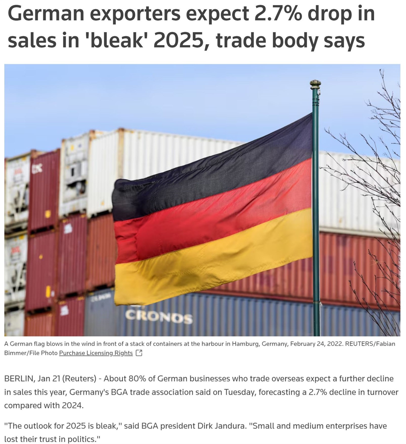 4月份德国通胀率降至2.1%