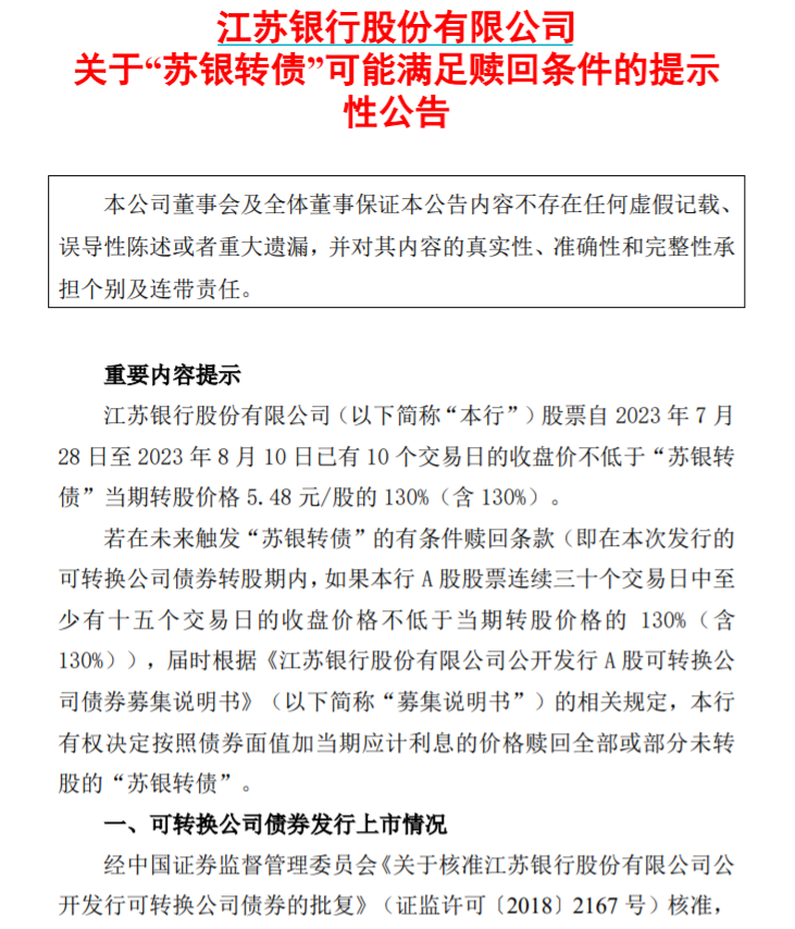 又见银行转债强赎!
